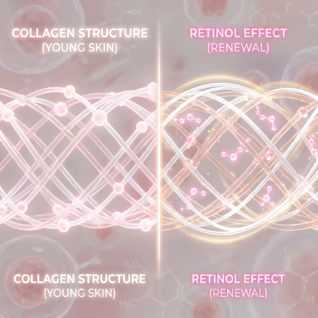 Collagen structure vs retinol effect visualization